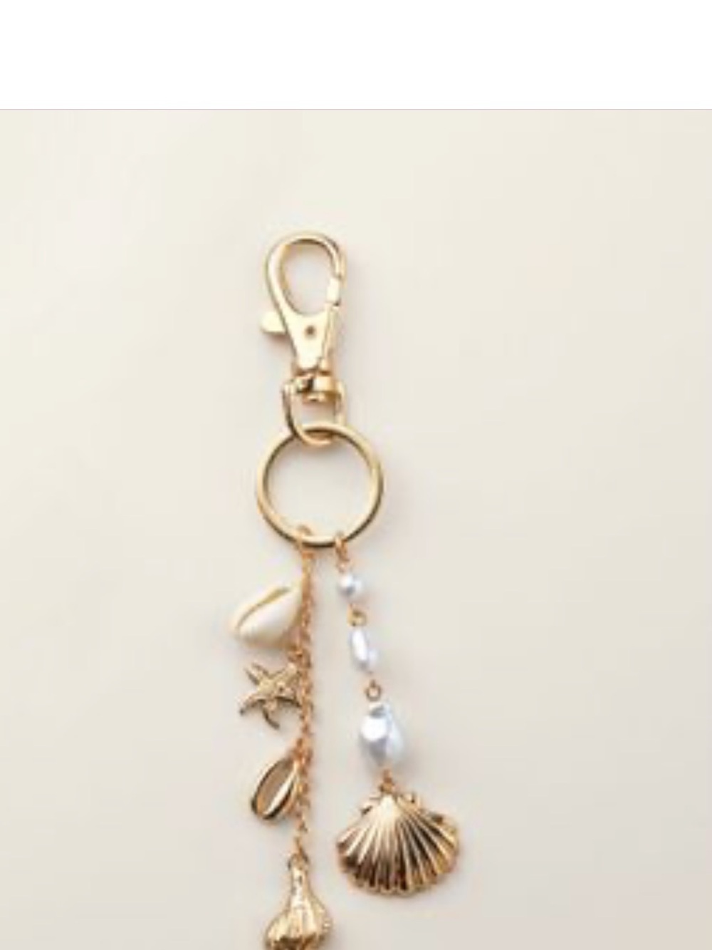 Gold Seashell Charm Keychain with Pearl Accents